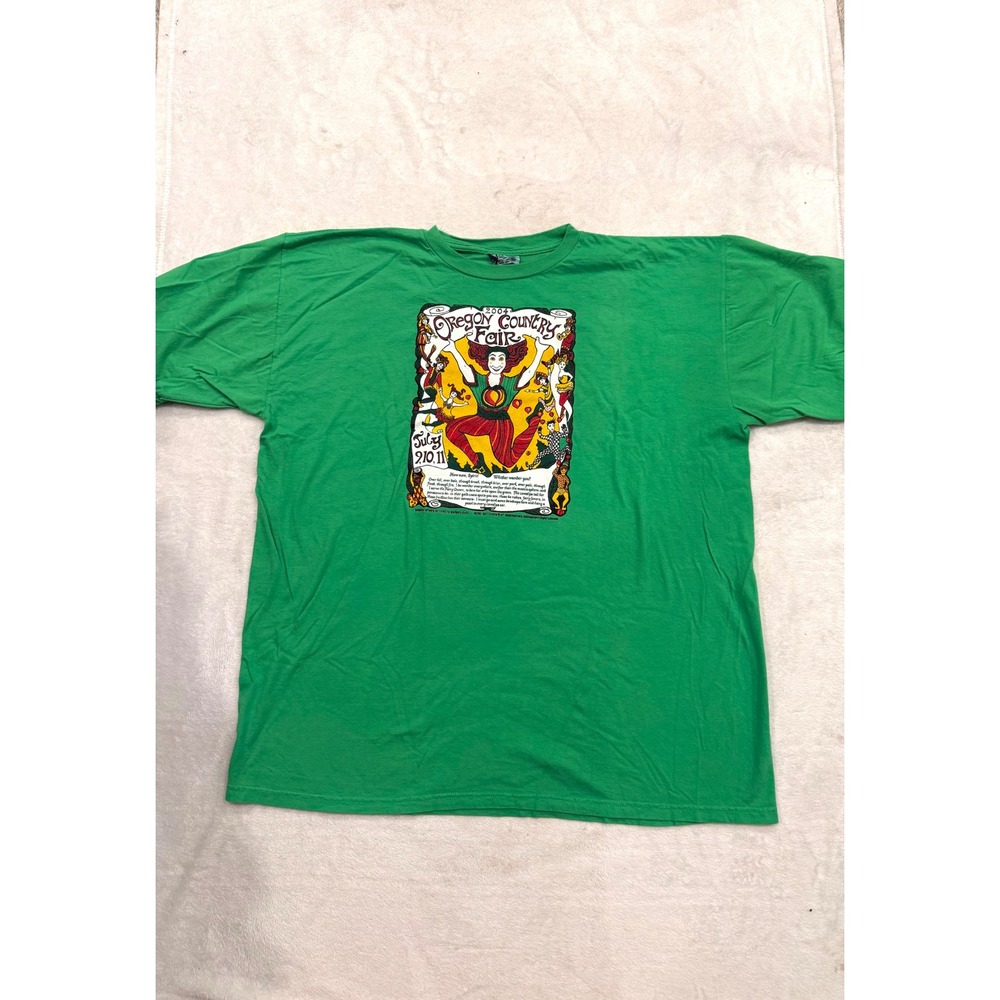 Vintage 2004 Oregon Country Fair T Shirt Green Maggie's Organics XXL Shakespeare